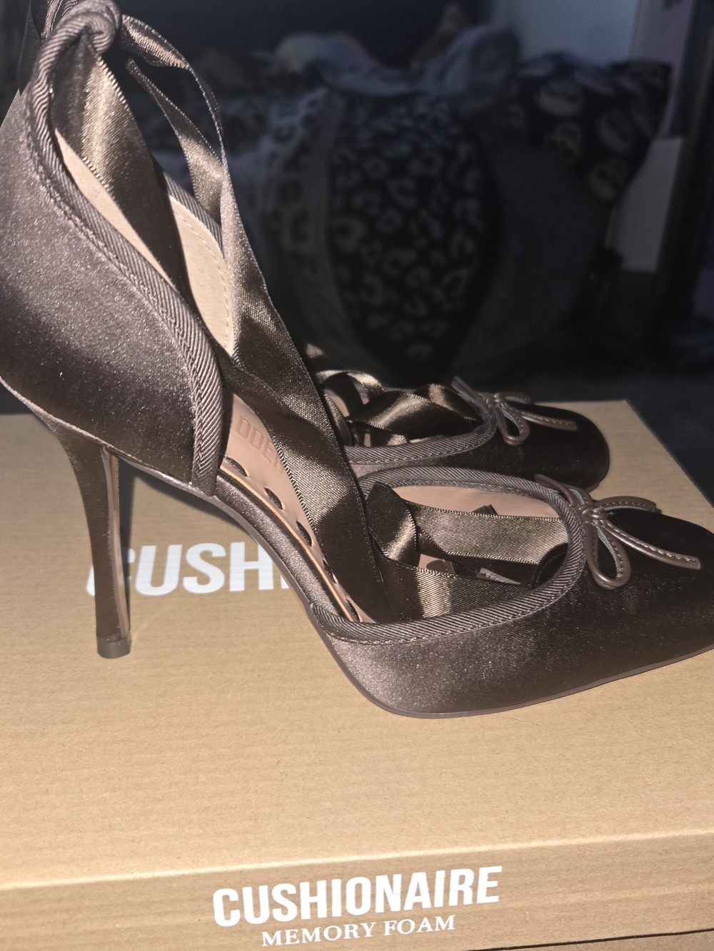 Steve Madden Larina Brown Satin Ankle Tie Pumps - Picture 2 of 5